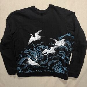 Blind Rooster Black Crane Wave Graphic Sweatshirt Mens Large